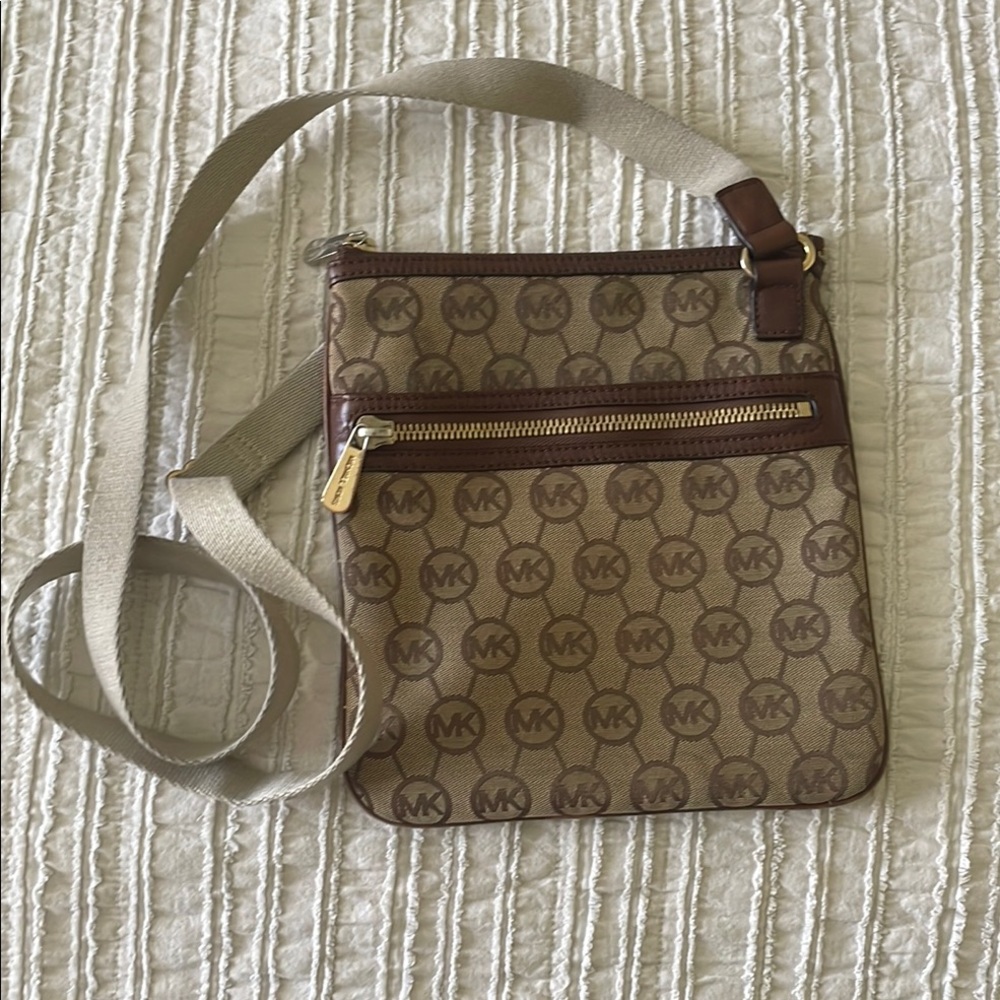 Michael Kors Tan and Brown Logo Crossbody